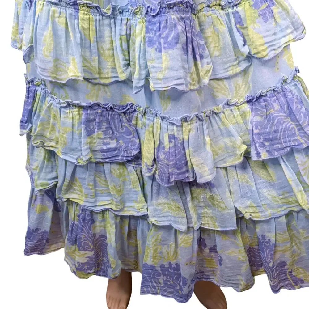 Vintage Y2K Anthropologie Fei Butterfly Floral Ruffle Skirt M Pastel Cottagecore